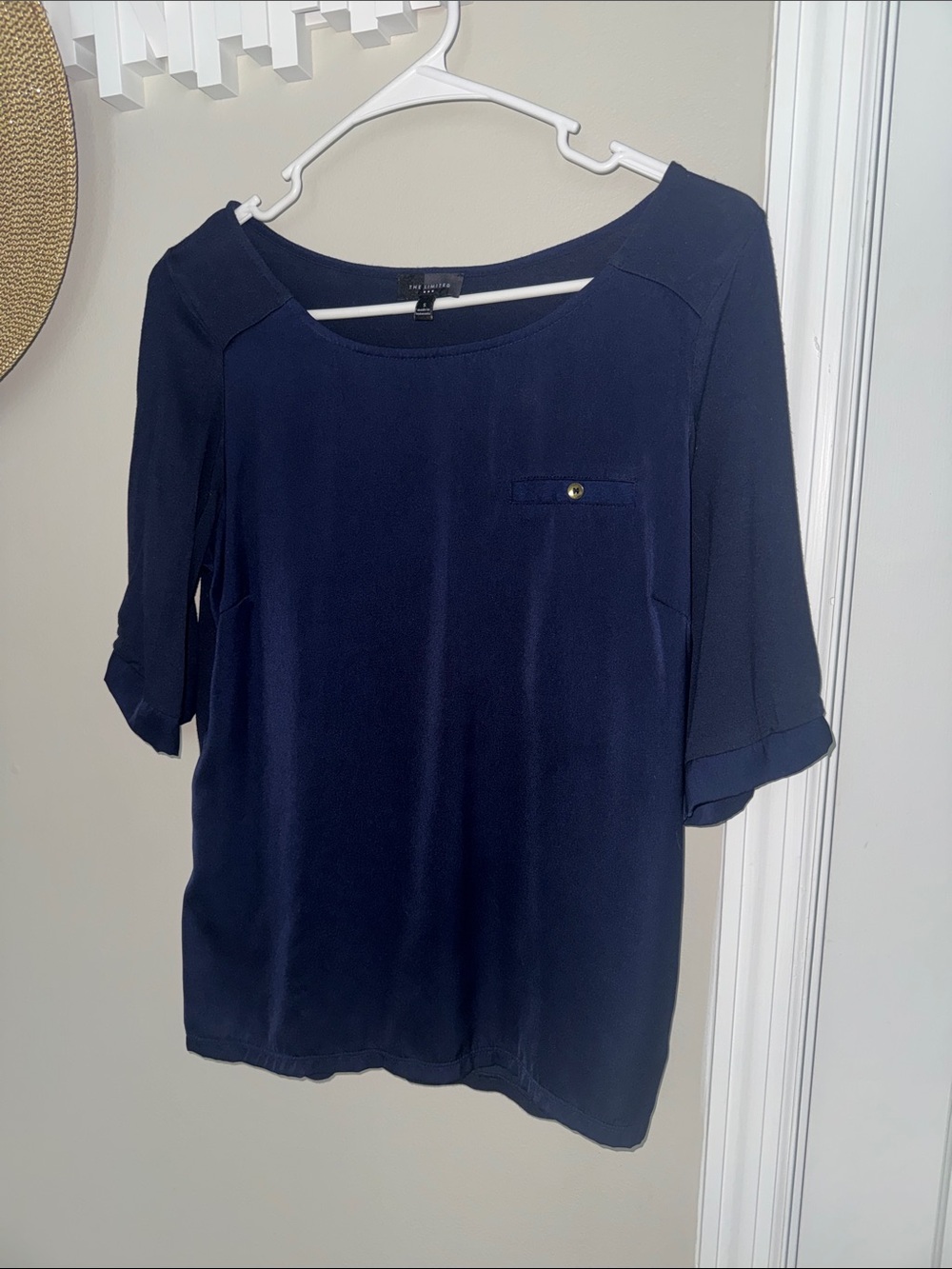 The Limited Navy Women's Blouse with Button-Accent Pocket
